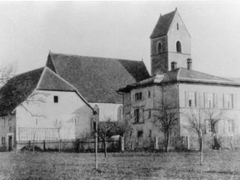 Alte Kirche; Kath. Pfarrhaus, Pfarrscheune und Kirche vor dem 28.6.1904
Kuechlin_071_50